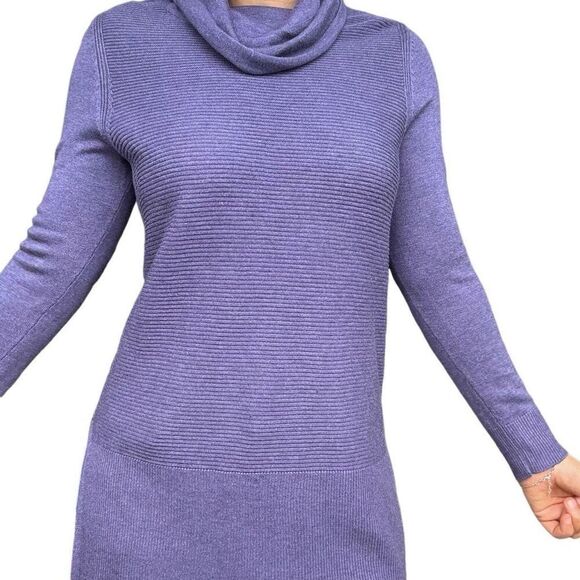 Adrienne Vitadini Purple Pullover Cowl Neck Sweater Size Medium Rib Knit Tunic - Picture 4 of 9